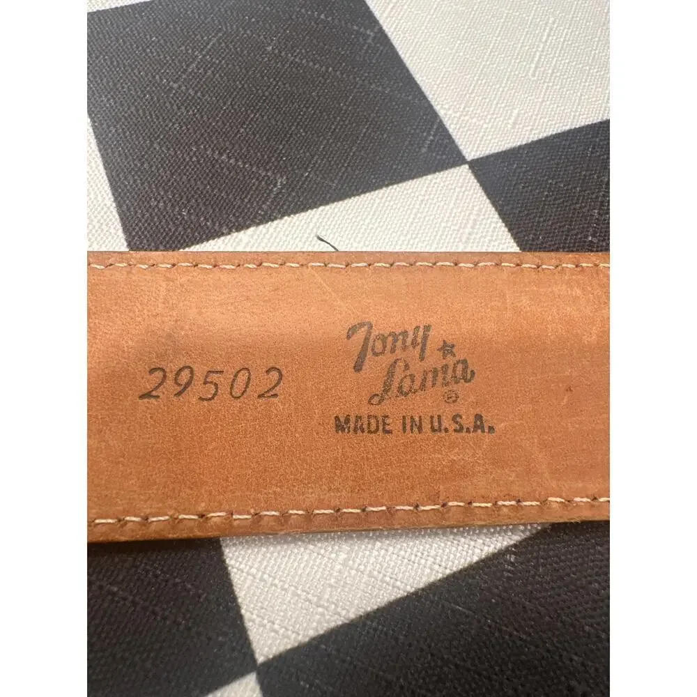 Tony Lama Made in USA ostrich light brown belt men’s 32 leather